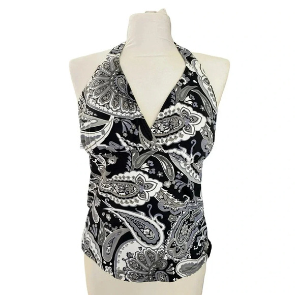 Land’s End || Halter Paisley Tankini Top Swimsuit Padded Bra Size 4 - Picture 1 of 5